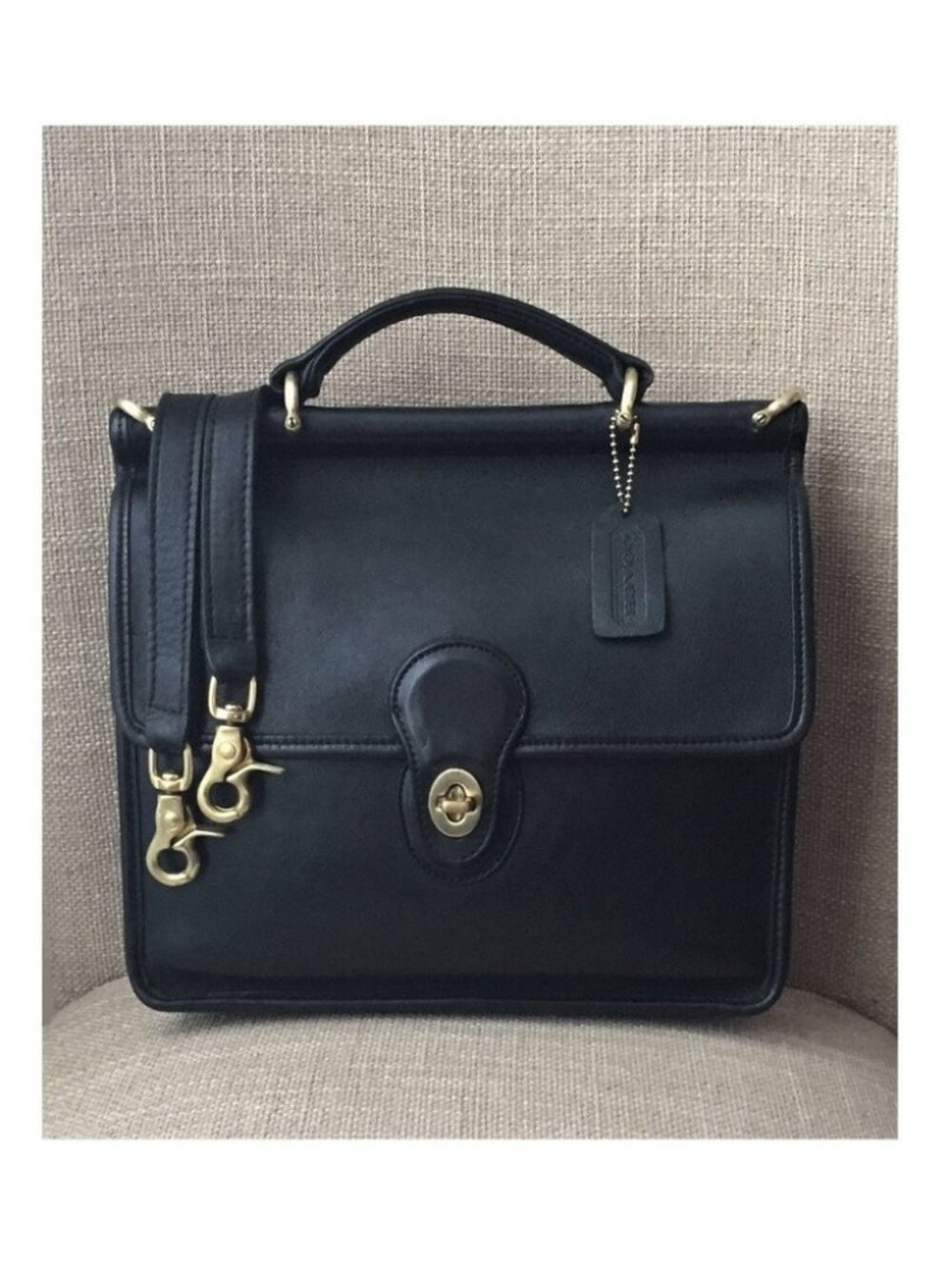 Coach Vintage Willis Black Leather Crossbody Top Handle Satchel Purse